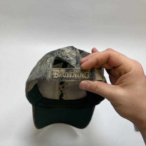 Browning Woodland Camo Strapback Hunting Hat Cap Outdoor Fishing Firearms - Picture 8 of 10